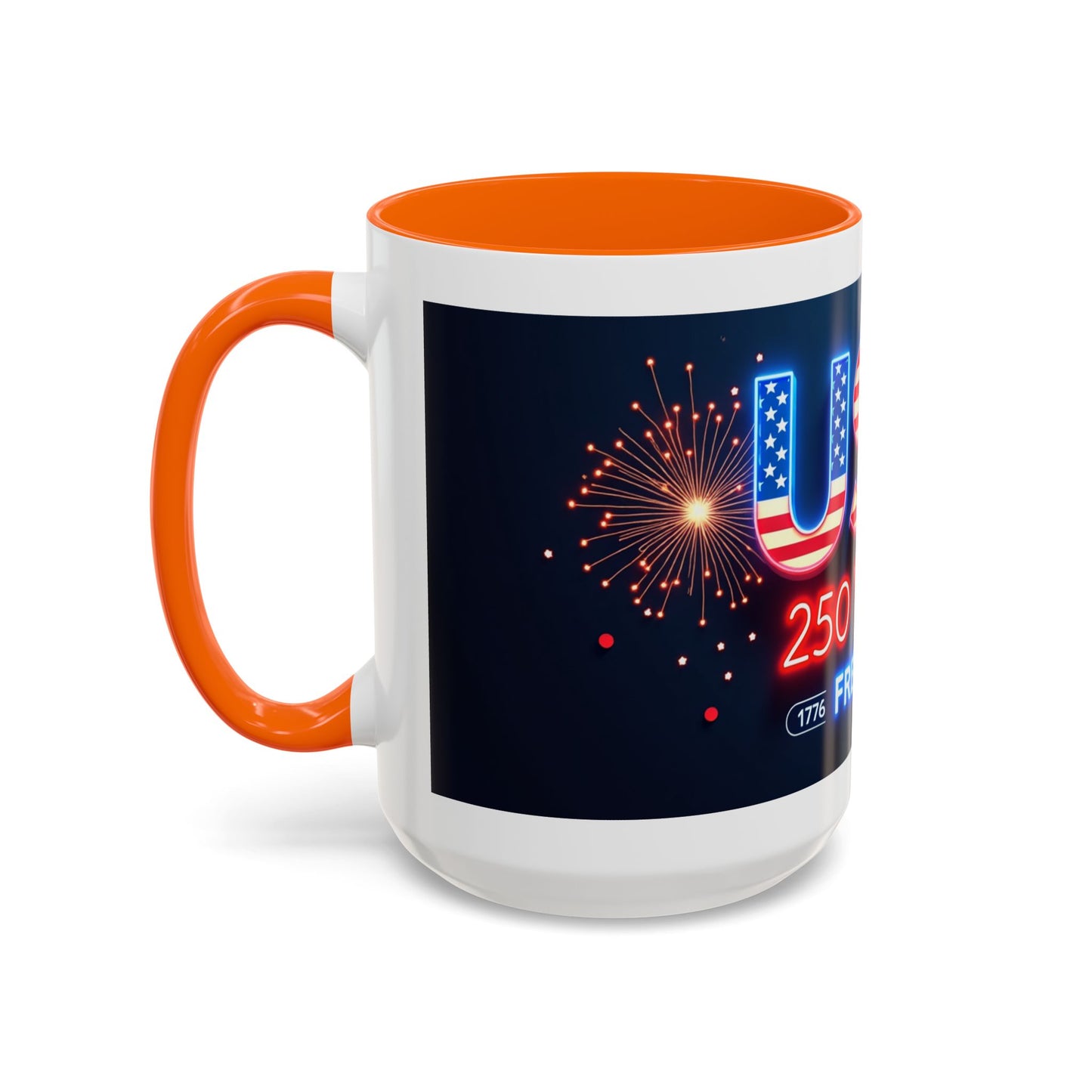 USA 250 Years of Freedom Accent Coffee Mug — Patriotic 1776–2026 Fireworks Design (11/15oz)