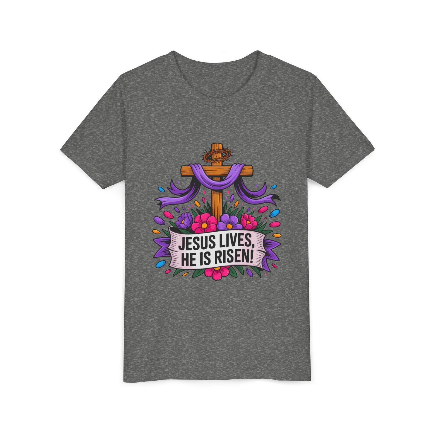 Youth Tee — "Jesus Lives, He Is Risen!" Easter Christian Tee