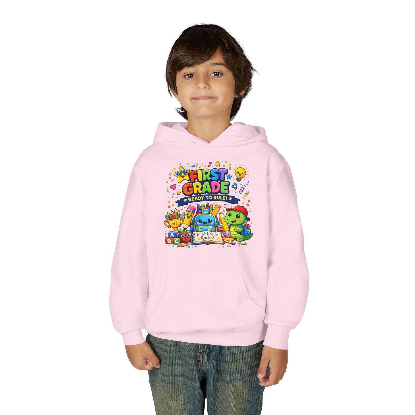 First Grade Hoodie - "First Grade Ready To Rule" Kids Back-to-School Sweatshirt