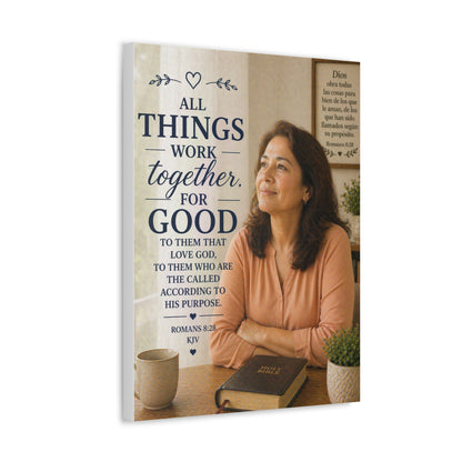 All Things Work Together for Good Canvas Wall Art — Romans 8:28 Christian Faith Print