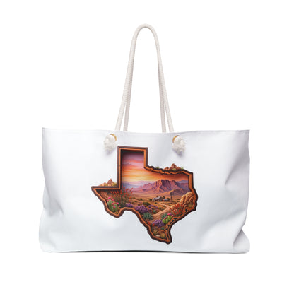 Texas Desert Sunset Weekender Bag — Scenic State Outline Travel Tote