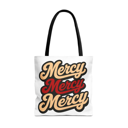 Mercy Mercy Mercy Retro Script Tote Bag — Vintage Typography Canvas Tote