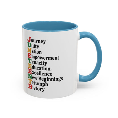 Juneteenth Acronym Accent Coffee Mug – Journey Unity Nation Empowerment (11/15oz)