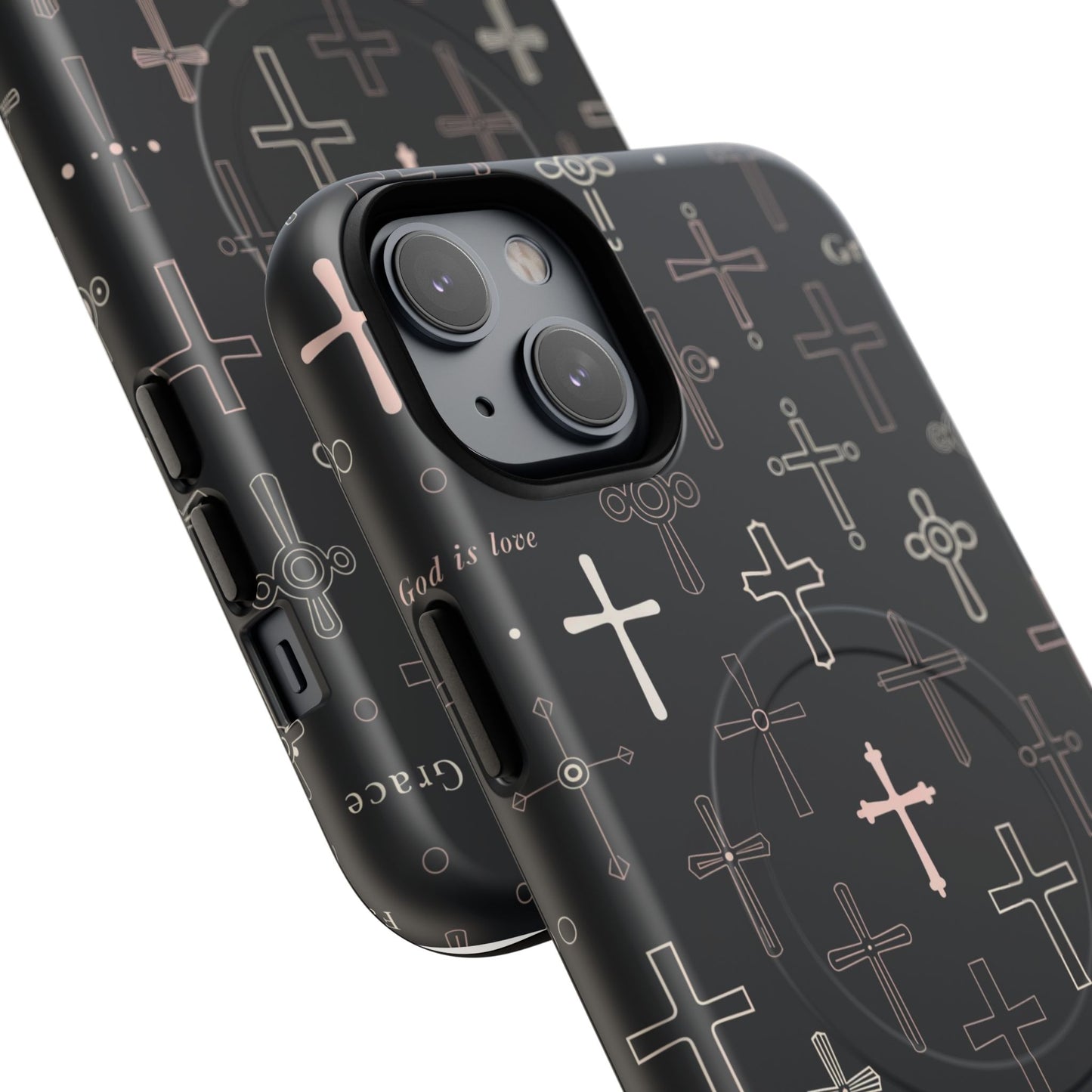 Magnetic Phone Case — Black Crosses "Grace" Protective Cover