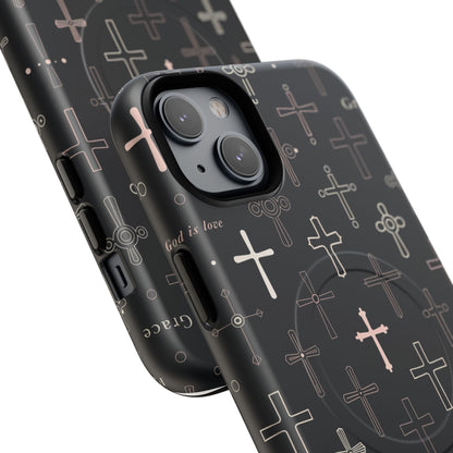 Magnetic Phone Case — Black Crosses "Grace" Protective Cover