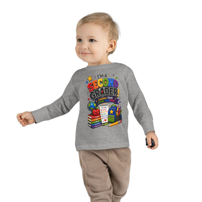 Toddler Long Sleeve Tee — "I'm a Second Grader!" Back-to-School Graphic Shirt