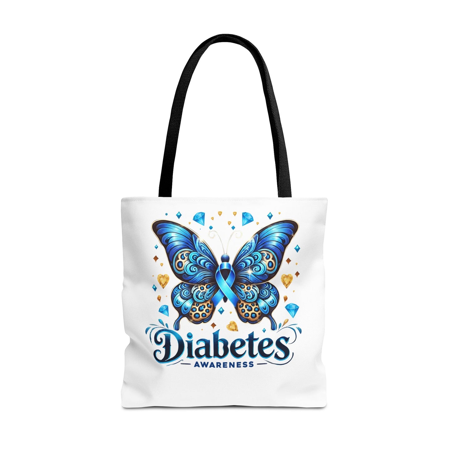 Diabetes Awareness Tote Bag — Blue Butterfly Ribbon Design