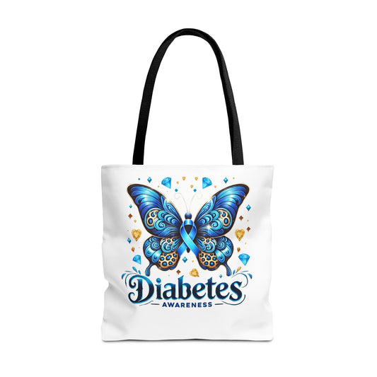 Diabetes Awareness Tote Bag — Blue Butterfly Ribbon Design