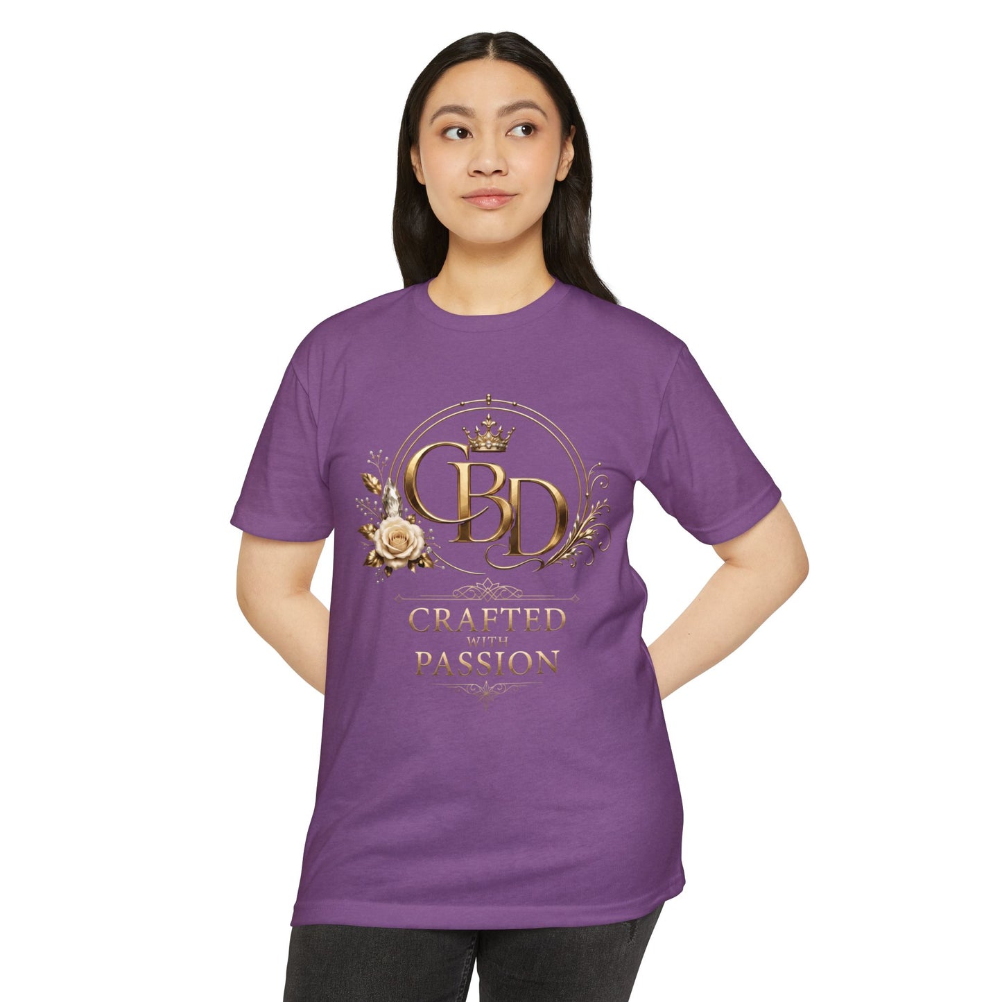 T-Shirt — CBD “Crafted with Passion” Gold Floral Crest