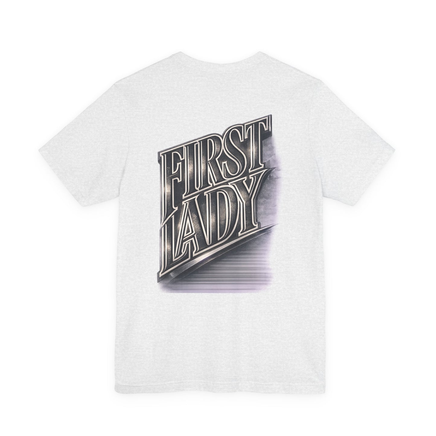 First Lady Graphic Tee — Retro Metallic Script Short Sleeve Shirt