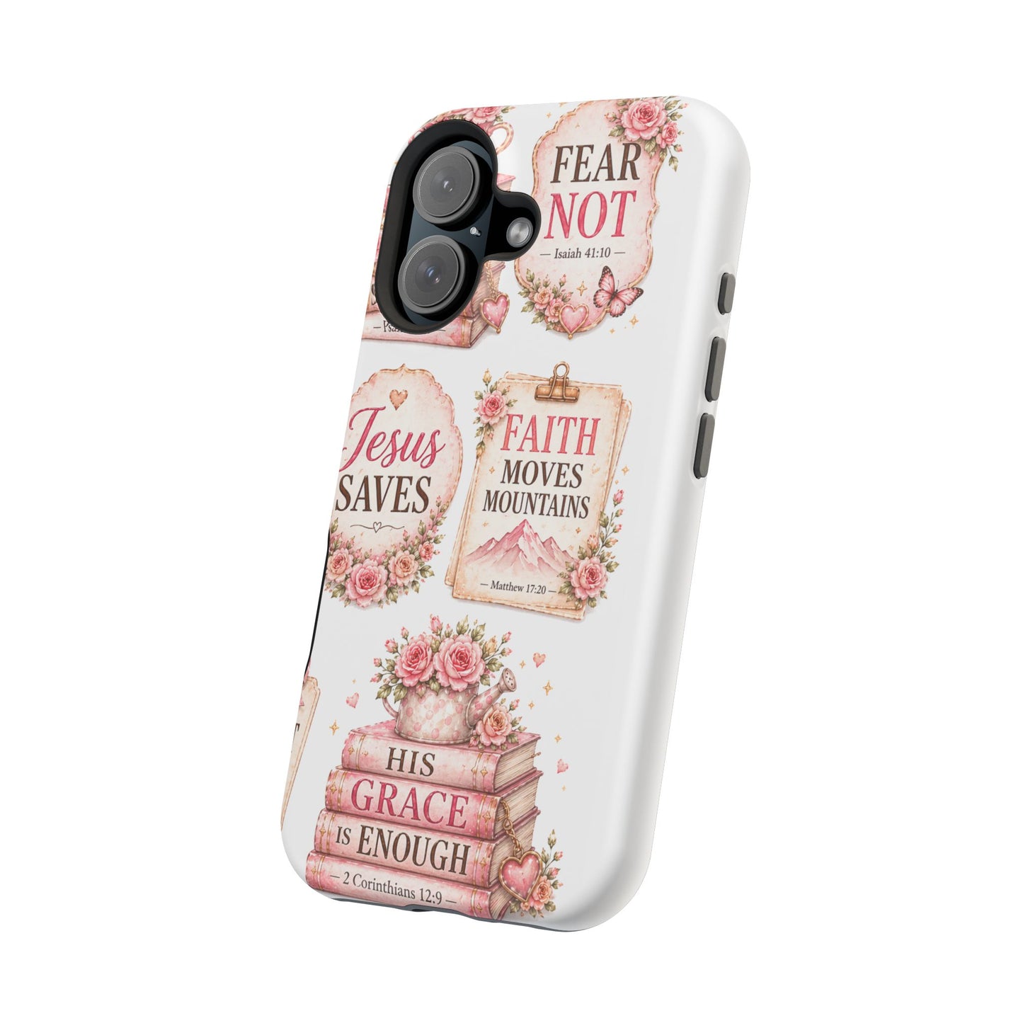 Christian Phone Case - "Fear Not, Faith Moves Mountains, Jesus Saves" Floral Magnetic Impact-Resistant Case
