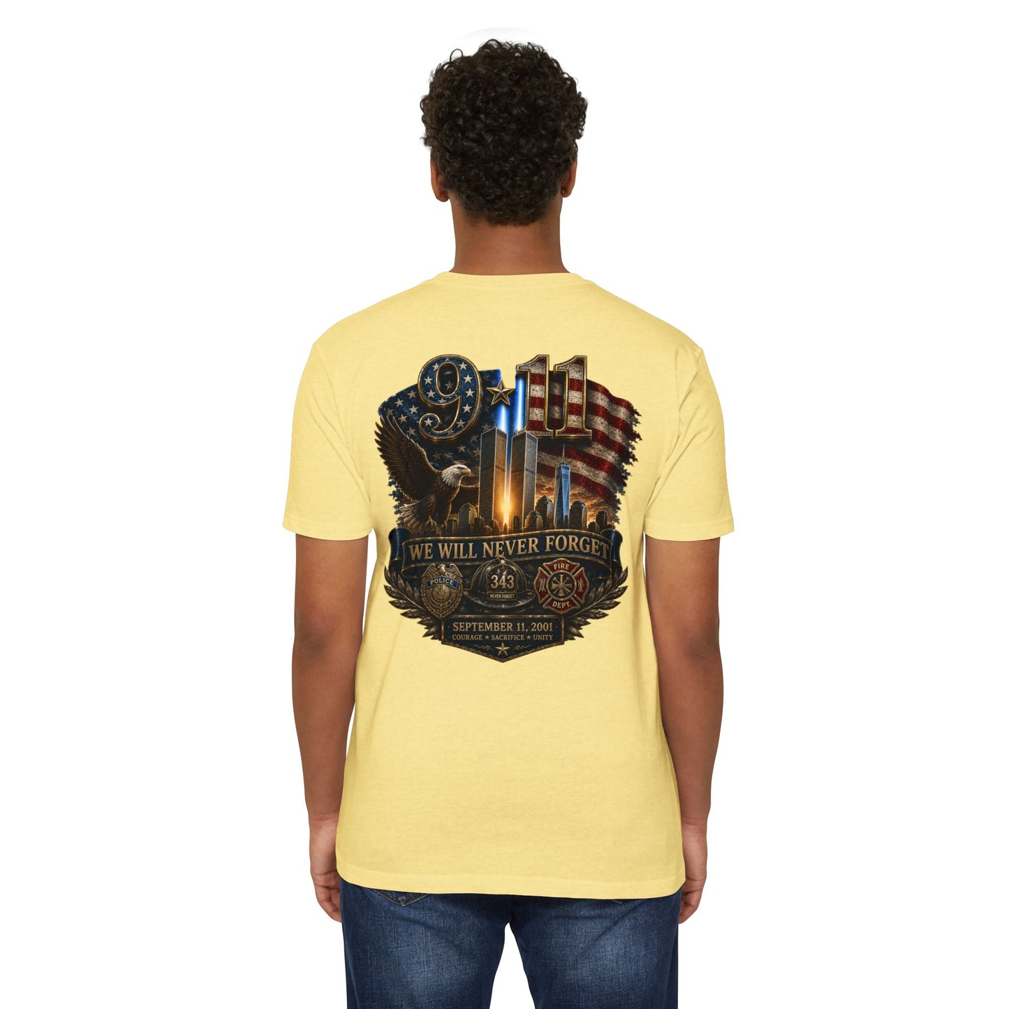 9/11 Memorial T-Shirt — "We Will Never Forget" Patriotic Tribute