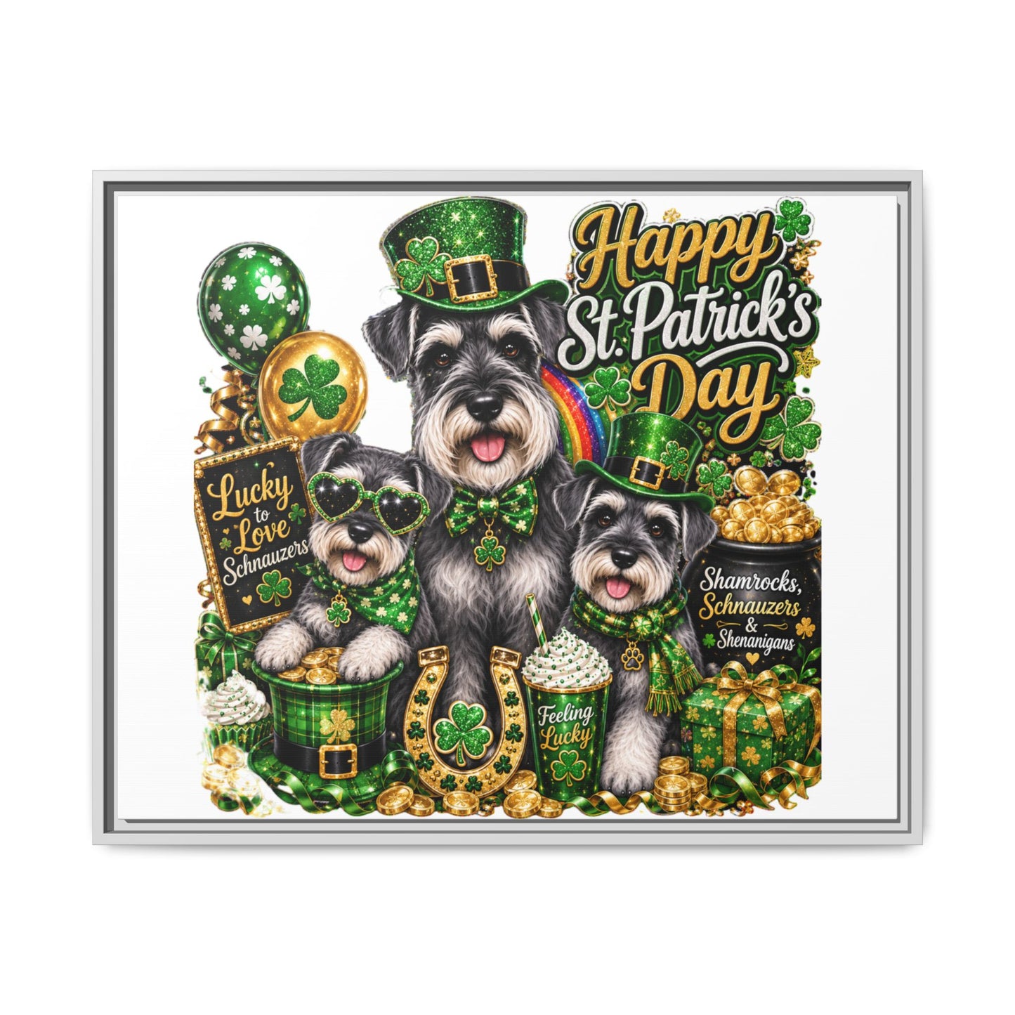 Happy St. Patrick's Day Schnauzer Canvas Print