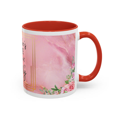 Mother’s Love Accent Coffee Mug — “A Mother's Love is the Heart of the Family” (Pink Floral, 11/15oz)
