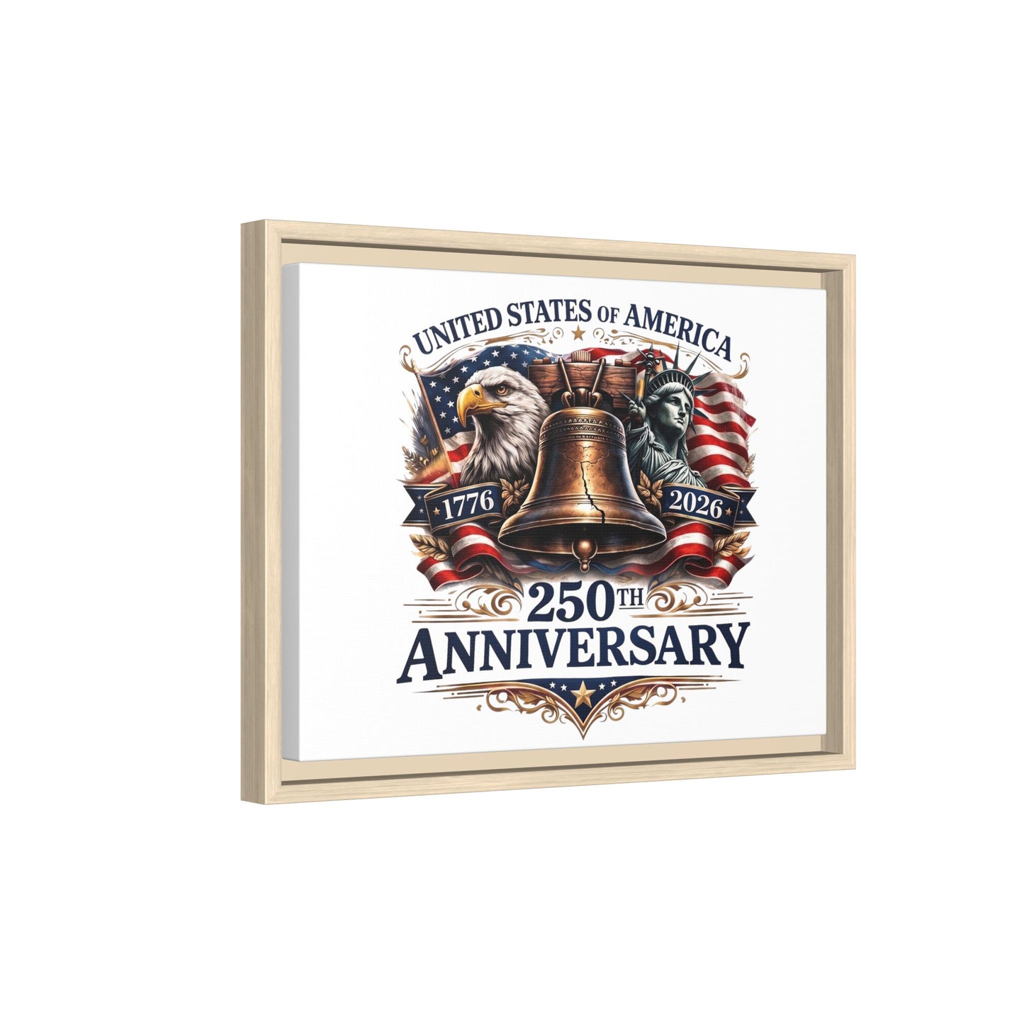 250th Anniversary Framed Canvas - United States of America Patriotic Liberty Bell Print