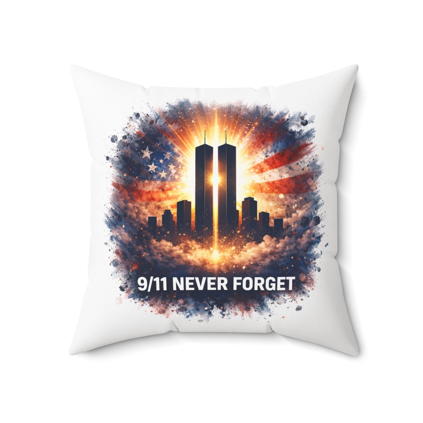9/11 Never Forget Memorial Pillow — Twin Towers Tribute Throw Pillow