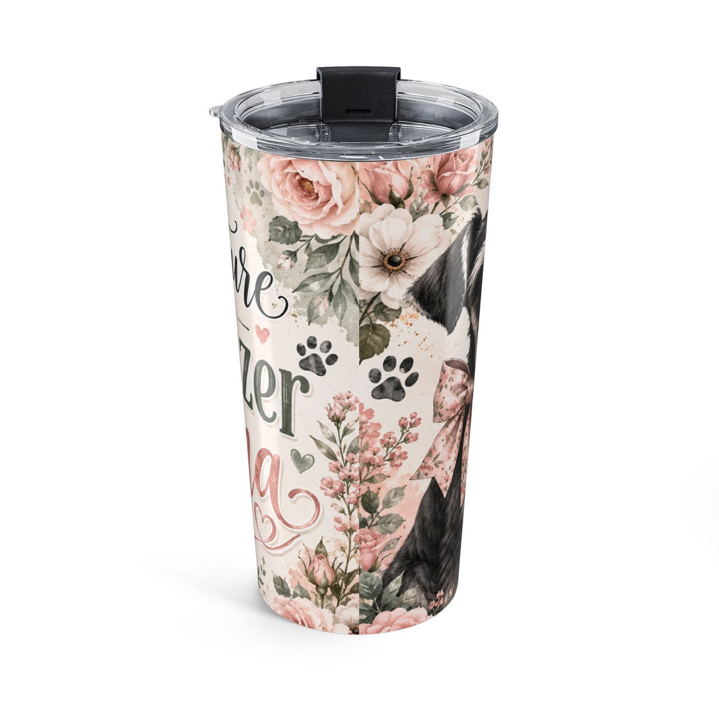 20oz Floral Miniature Schnauzer Tumbler - "Mini Schnauzer Mama" Insulated Travel Cup