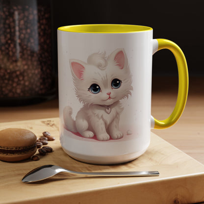 Cute White Kitten Accent Coffee Mug — 11/15oz Cat Lover Gift