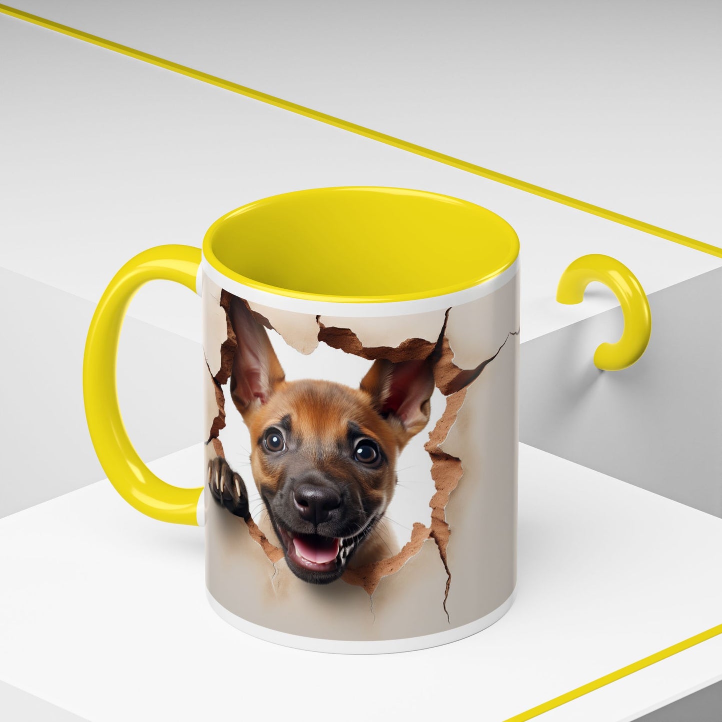 Dog Peeking Through Paper Accent Coffee Mug (11/15oz)