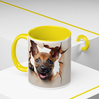 Dog Peeking Through Paper Accent Coffee Mug (11/15oz)