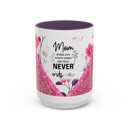 Mom Forever Coffee Mug — "Where Love Always Shines and Truly Never Ends" Floral Accent