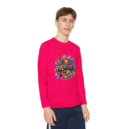 Youth Preschool Long Sleeve Tee - Colorful School Supplies Design