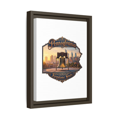 Pennsylvania Keystone State Framed Canvas Wall Art — Liberty Bell & Philadelphia Skyline