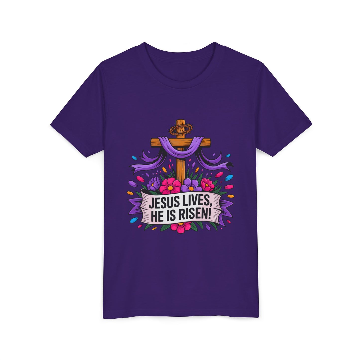 Youth Tee — "Jesus Lives, He Is Risen!" Easter Christian Tee