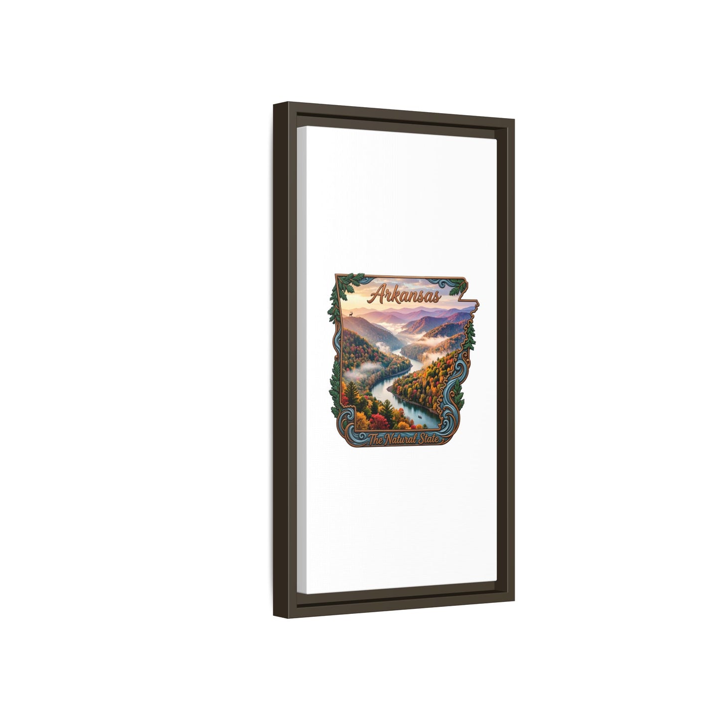 Arkansas Scenic State Map Canvas — "The Natural State" Framed Wall Art