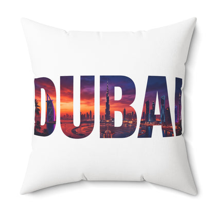 Dubai Skyline Photo-Text Throw Pillow — Travel Souvenir Decorative Cushion