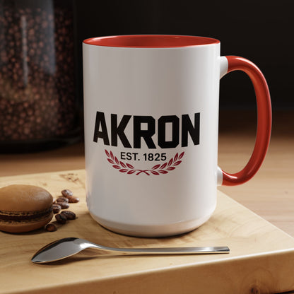 Akron Est. 1825 Accent Coffee Mug — Vintage City Pride Ceramic Mug