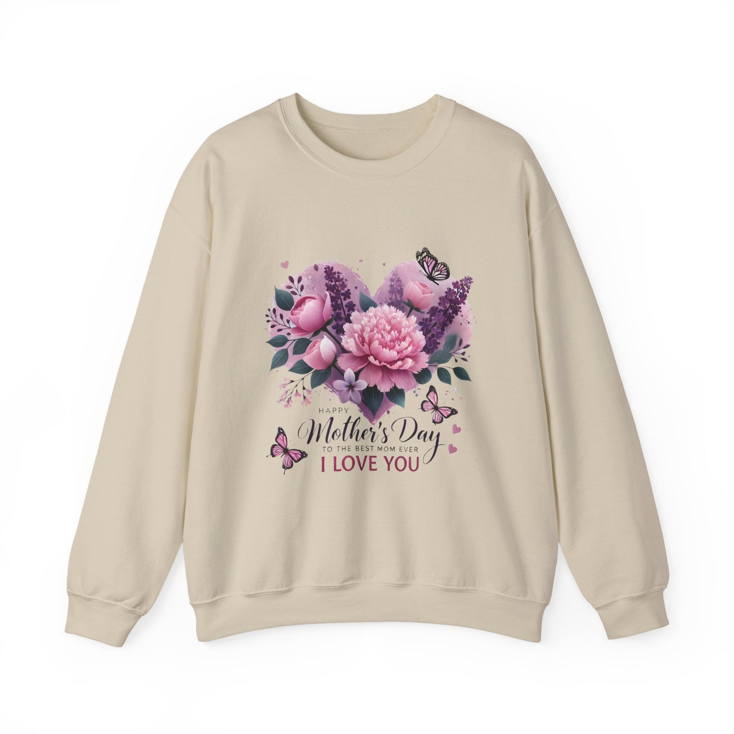 Mother's Day Floral Crewneck Sweatshirt — “Mother's Day I Love You” Heart Design