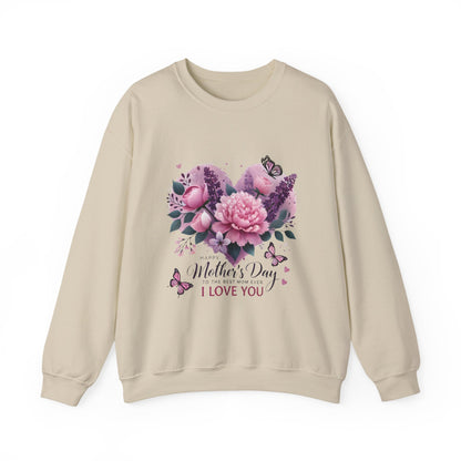 Mother's Day Floral Crewneck Sweatshirt — “Mother's Day I Love You” Heart Design