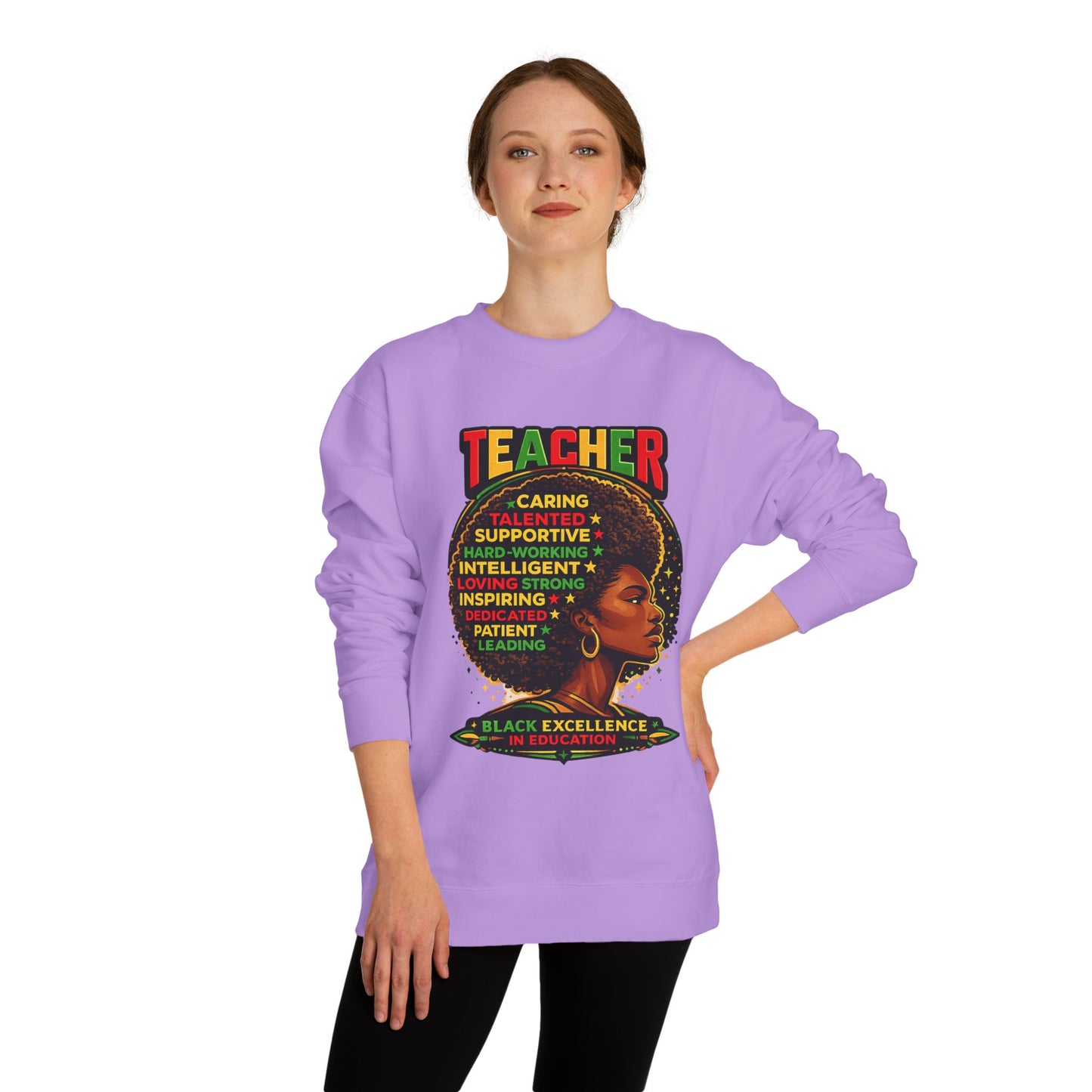 Teacher Afro Portrait Sweatshirt — Black Excellence Educator Crewneck