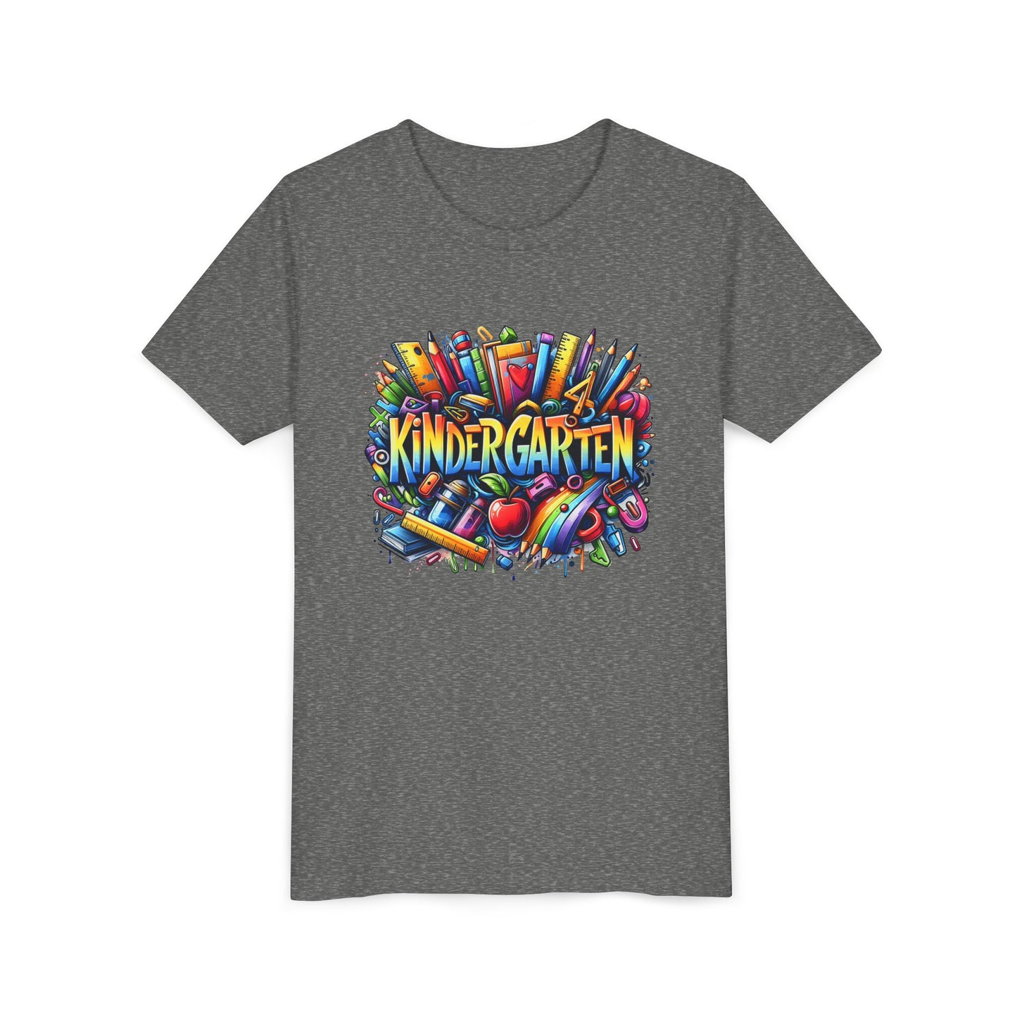 Kindergarten Colorful School Supplies Youth Tee — Back-to-School Kids T-Shirt