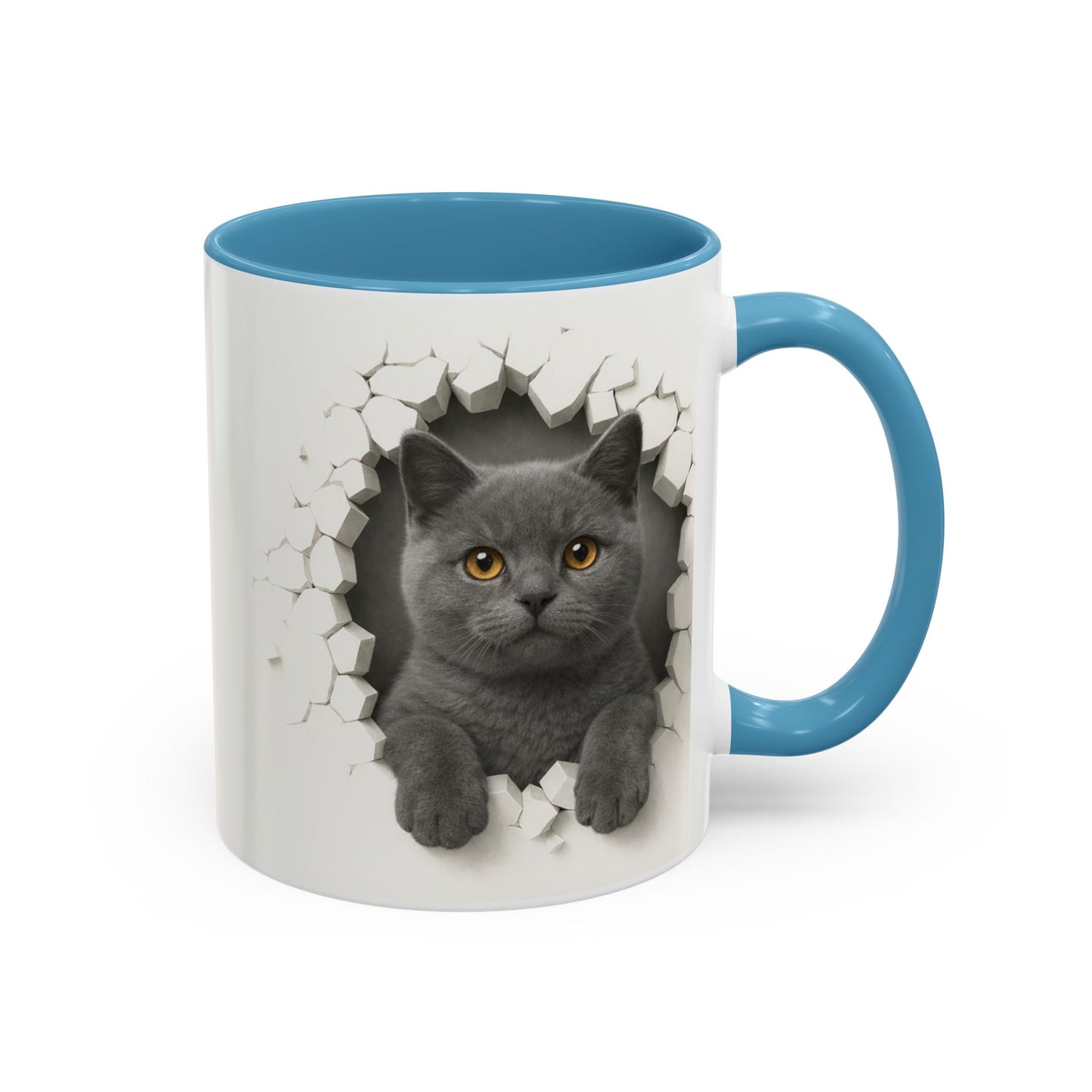 Peekaboo Grey Cat Accent Coffee Mug – Cute 11/15oz Cat Lover Gift