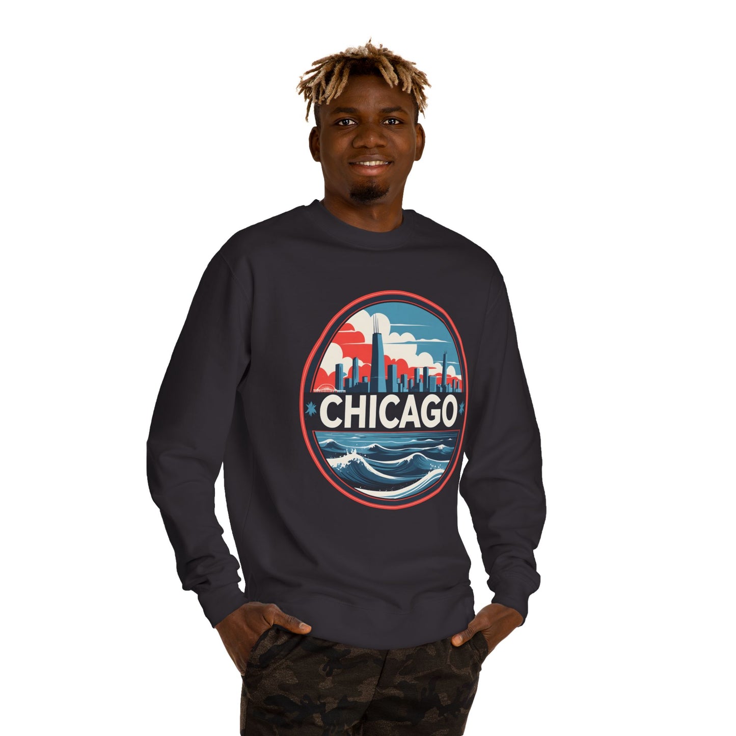 Chicago Skyline Crewneck Sweatshirt — Retro Cityscape Lakefront Design