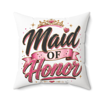 Maid of Honor Decorative Pillow - Pink Crown Bridal Gift