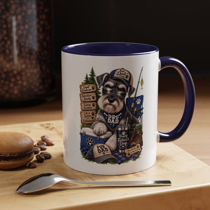 Schnauzer Dad Accent Coffee Mug – "Dog Dad" Camping Paw Print Design (11/15oz)