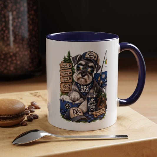 Schnauzer Dad Accent Coffee Mug – "Dog Dad" Camping Paw Print Design (11/15oz)