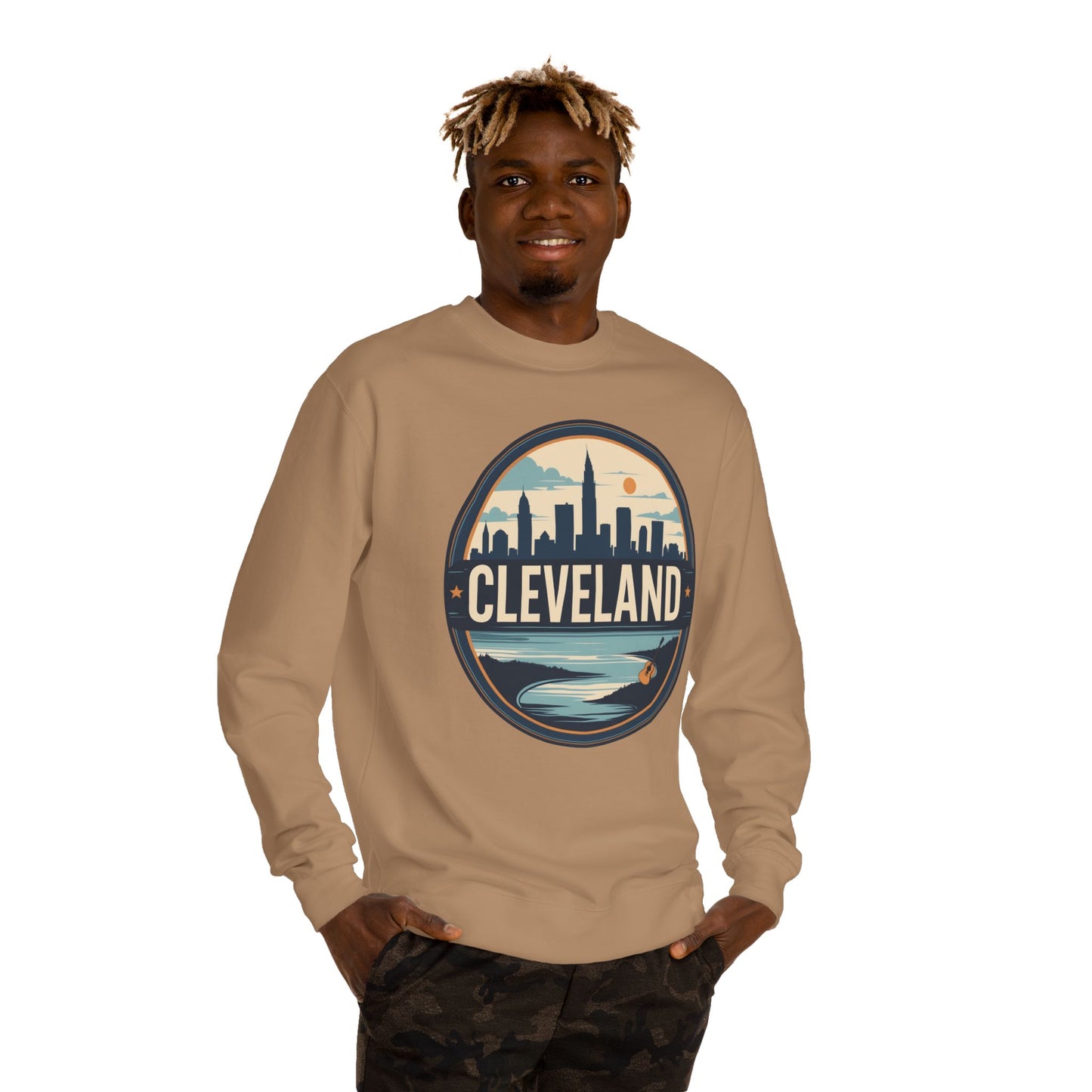 Cleveland Skyline Crewneck Sweatshirt — Retro City Badge Design