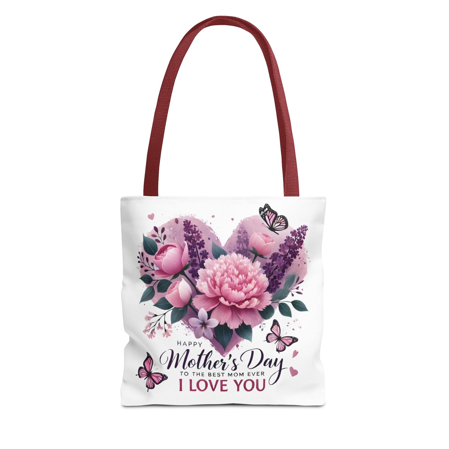 Mother's Day Floral Tote Bag - "Happy Mother's Day I Love You" Heart Bouquet