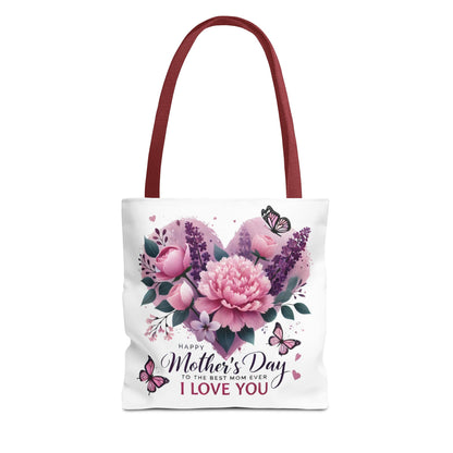 Mother's Day Floral Tote Bag - "Happy Mother's Day I Love You" Heart Bouquet