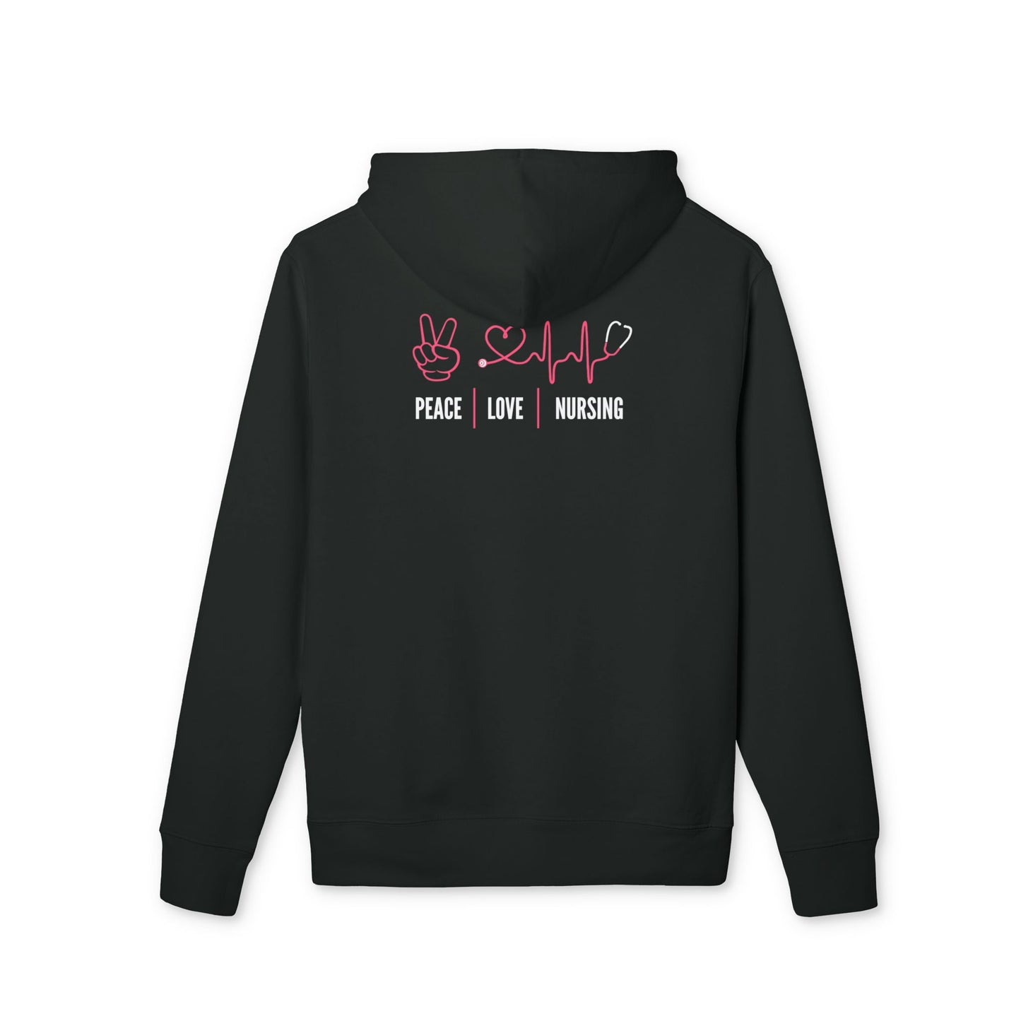 Peace Love Nursing Hoodie — Nurse Pullover with Peace Sign, Heartbeat & Heart Design