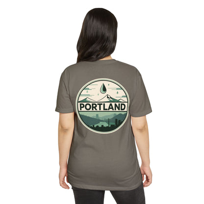 Portland Mountain Badge T-Shirt — Vintage Rain & Skyline Graphic