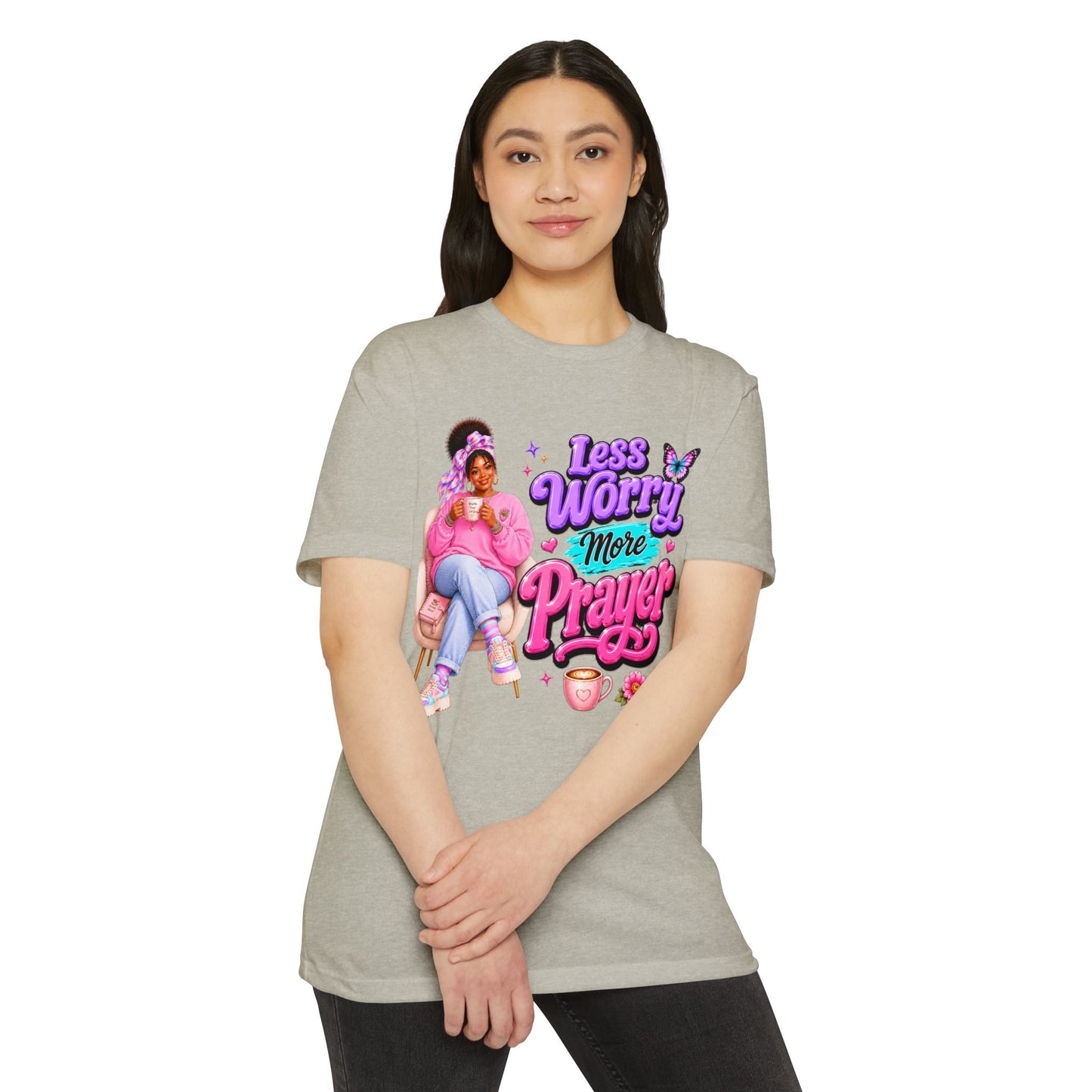 Less Worry More Prayer Tee — Inspirational Christian Graphic T-Shirt