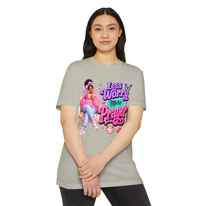 Less Worry More Prayer Tee — Inspirational Christian Graphic T-Shirt