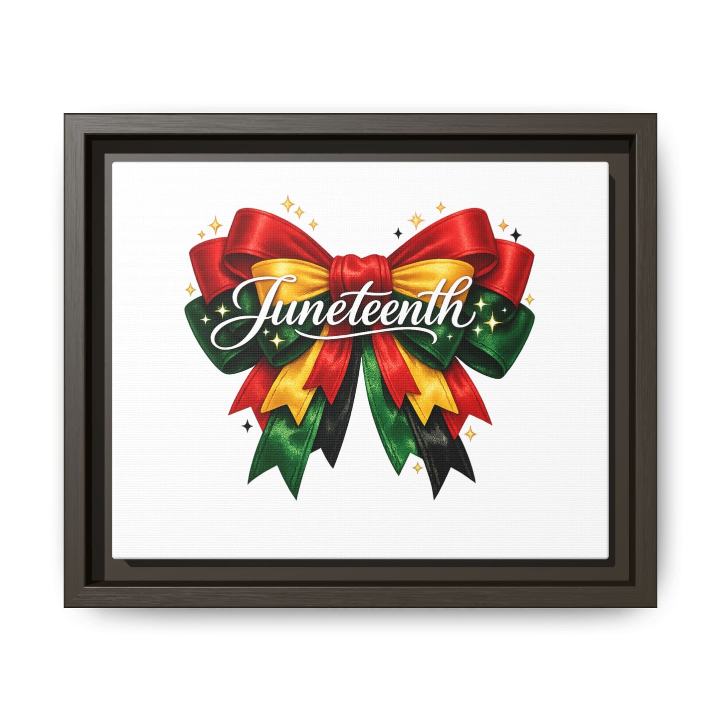 Juneteenth Framed Canvas Print – Festive Red, Green & Gold Ribbon Wall Art