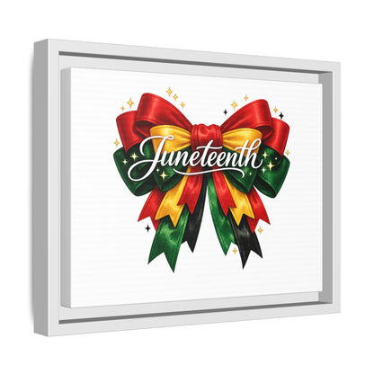 Juneteenth Framed Canvas Print – Festive Red, Green & Gold Ribbon Wall Art
