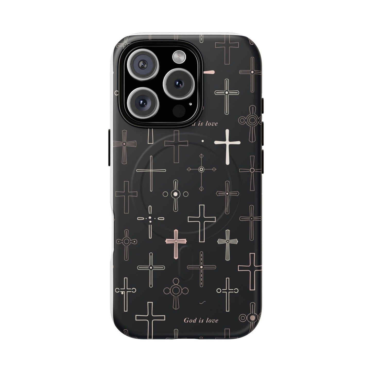 Magnetic Phone Case — Black Cross Pattern with "God is love"